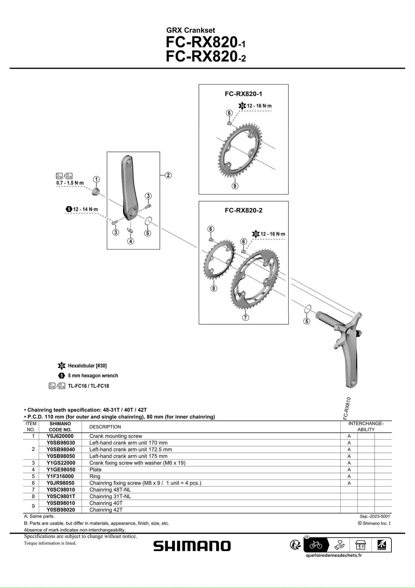 Kurbelgarnitur SHIMANO GRX FC-RX820 2x12-fach