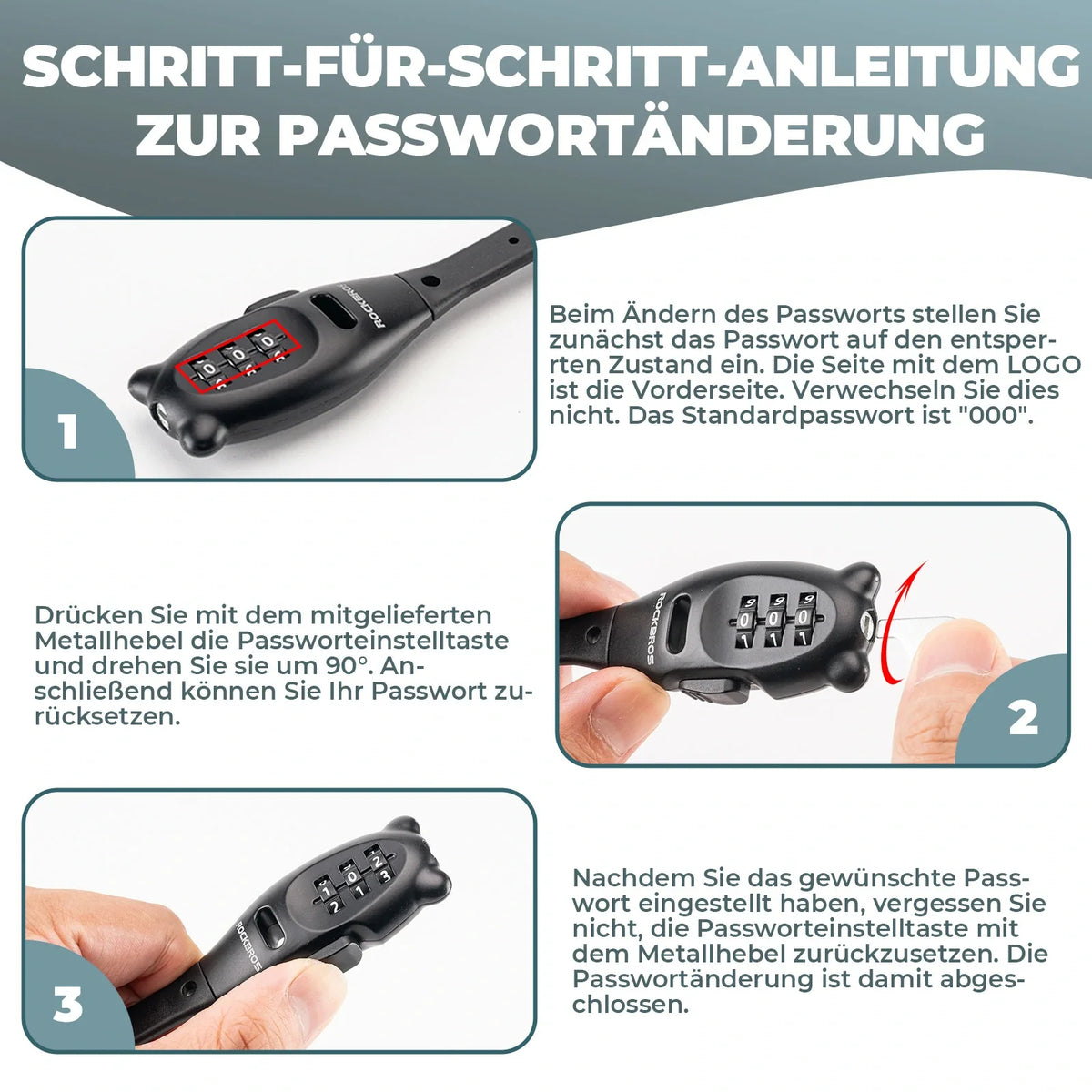 ROCKBROS Fahrradschloss, Kabelschloss Fahrrad mit 3 Zahlencode