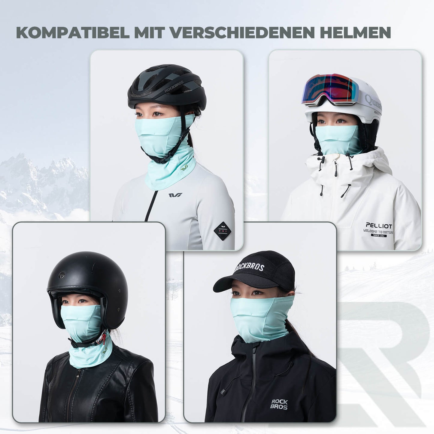 TVI Damen Sturmhaube Balaclava mit Pferdeschwanz-Öffnung Warm Grün ROCKBROS