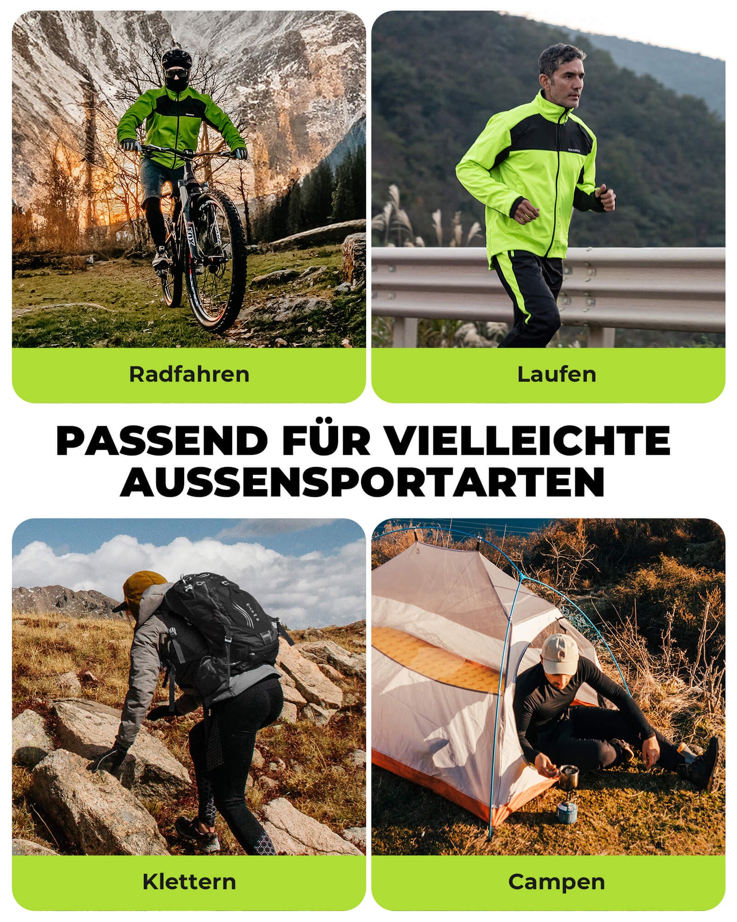 Fahrrad Jacke & Hose Winter Fahrradanzug Leuchtendes Grün ROCKBROS