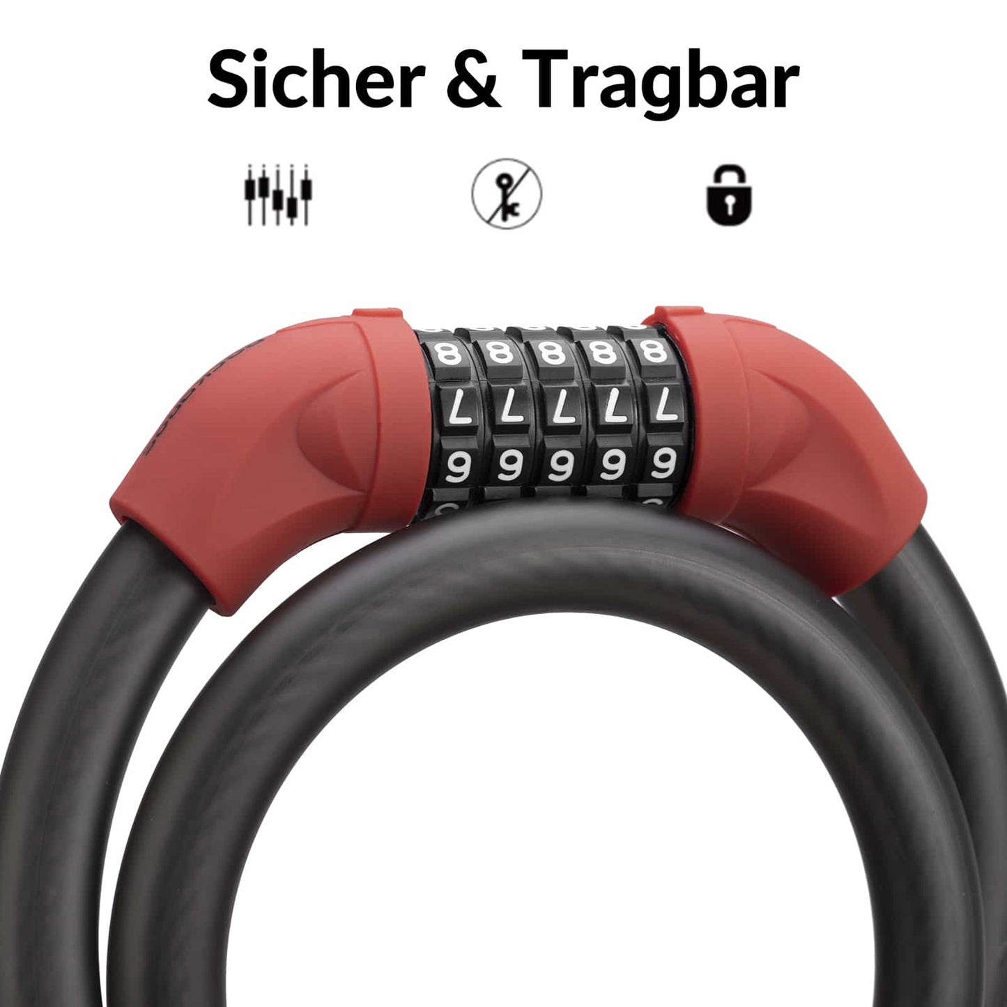 Fahrradschloss Kabelschloss Zahlenschloss mit 5-stelliges Zahlencode ROCKBROS