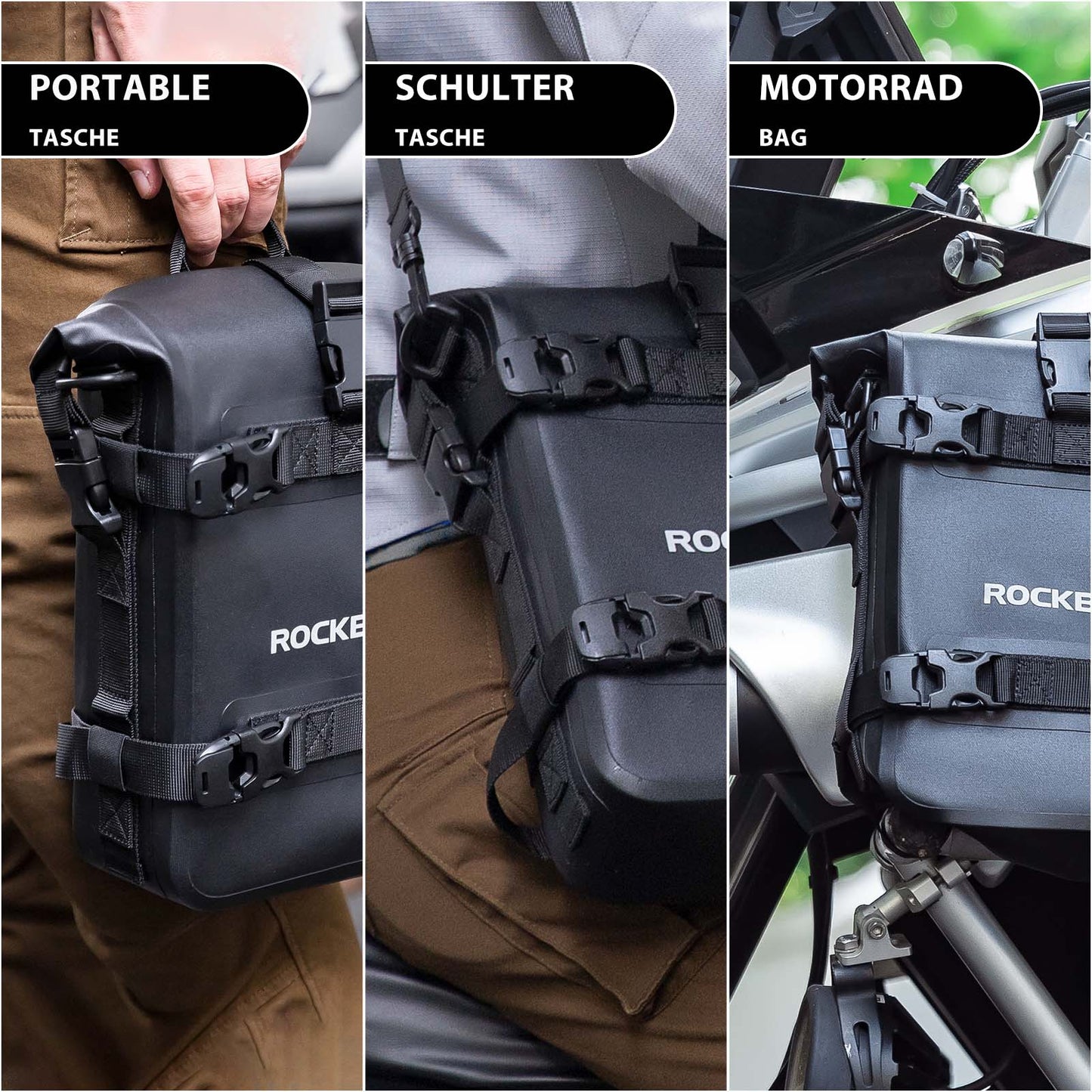 Motorrad Seitentasche wasserdicht Gepäckträgertasche 5L Schwarz ROCKBROS