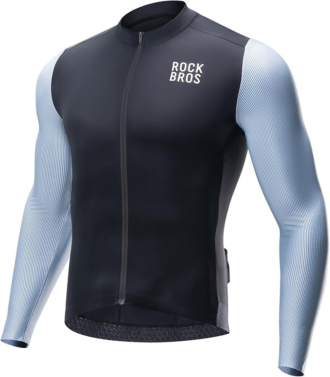 ROCKBROS Langarm Radtrikot Herren Fahrradtrikot, Atmungsaktive Schnell Trocknend Fahrradbekleidung Reißverschluss mit 3 Taschen, T Shirt für Männer Rennrad MTB Europäische Größe