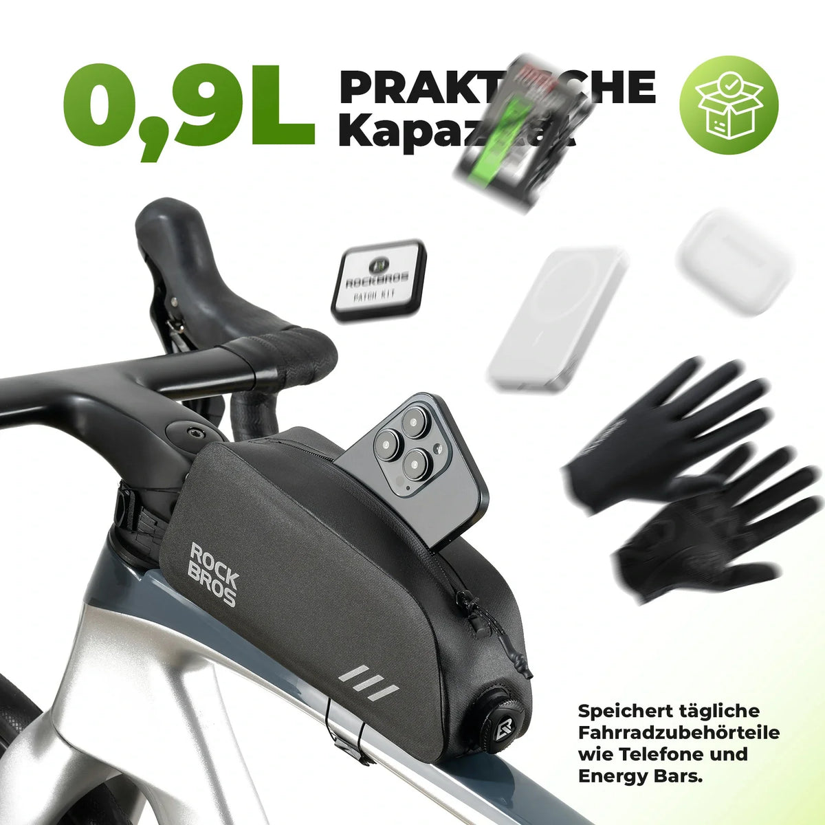 ROCKBROS 0,9L Fahrrad Oberrohrtasche Wasserdicht Drehverschluss