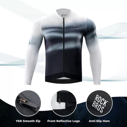 ROCKBROS Herren Radtrikot Langarm Fahrradtrikot Fahrrad Trikot für Radsport Radfahren MTB Rennrad Fahrradbekleidung Atmungsaktiv Schnell Trocknend