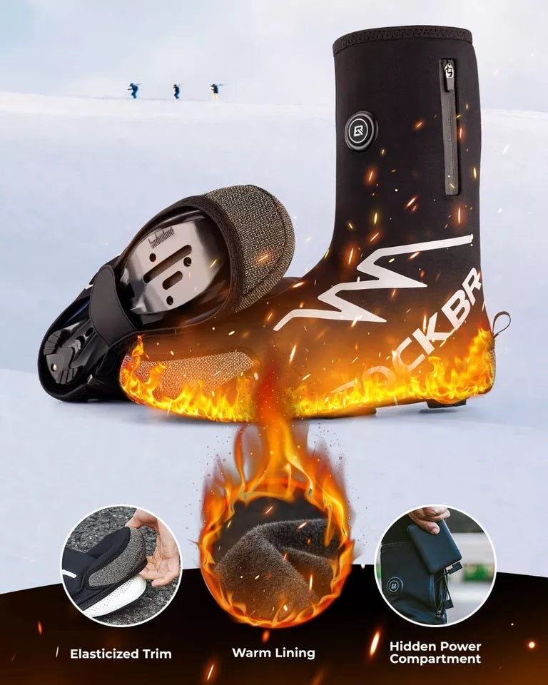 ROCKBROS Beheizte Überschuhe Winter Warme mit 5000mAh Batterie Winterschuhüberzüge Thermischer Schuhüberzug Wasserbeständig Winddicht Fahrrad Überzieher für Frauen/Männer