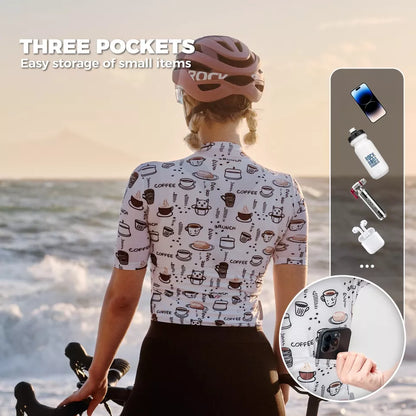 ROCKBROS TVI Radtrikot Damen Kurzarm Atmungsaktiv Fahrradtrikot mit 3 Taschen