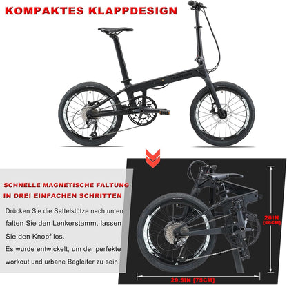 KABON City Faltrad Carbon Shimano Altus 11S 20 Zoll mit Carbon Laufrädern