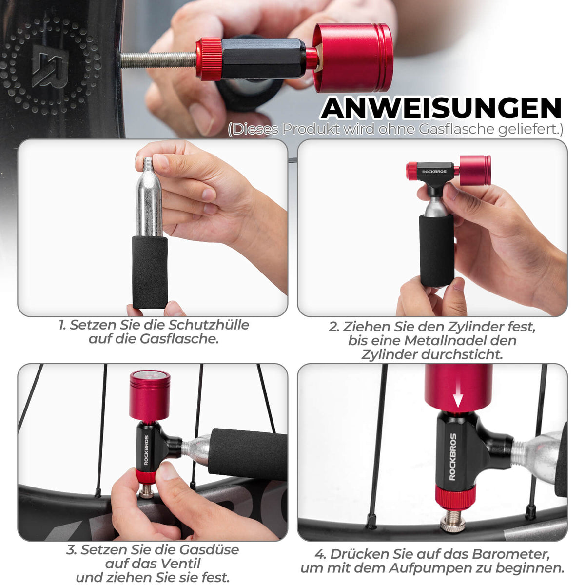 ROCKBROS CO2 Fahrradpumpe Minipumpe für Presta & Schrader Ventile