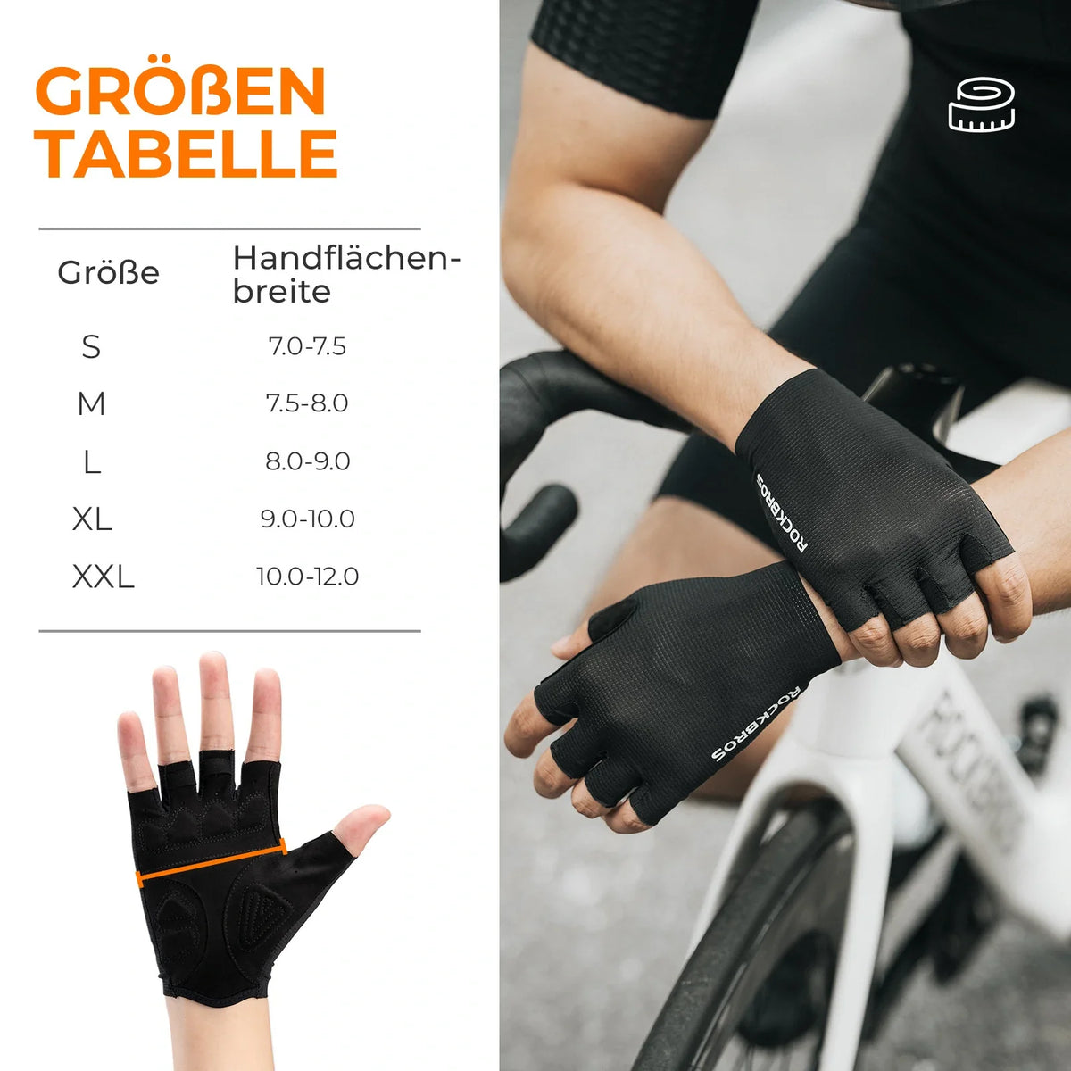 ROCKBROS Fahrradhandschuhe Halbfinger mit stoßdämpfender SBR-Polsterung - S396