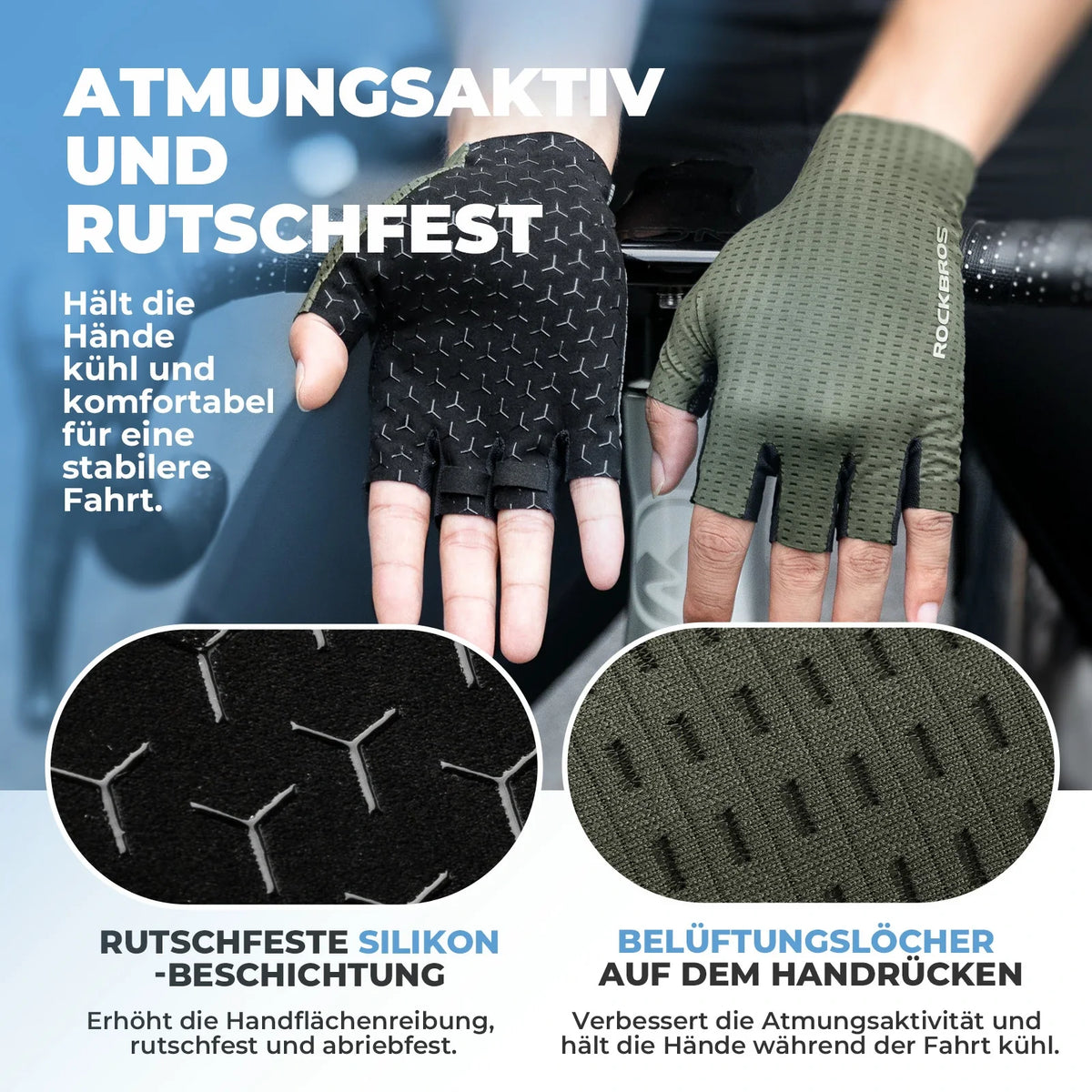 ROCKBROS Fahrradhandschuhe Sommer, rutschfest und Atmungsaktiv