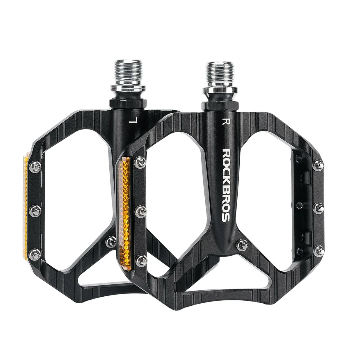 ROCKBROS Fahrradpedale rutschfest– Aluminium Plattformpedale mit Reflektoren, abgedichtetem Kugellager, Anti-Rutsch-Pins, 9/16" Achse