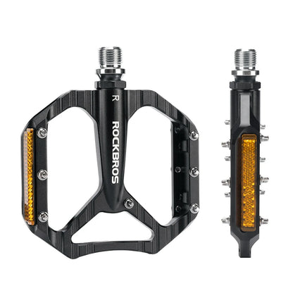 ROCKBROS Fahrradpedale rutschfest– Aluminium Plattformpedale mit Reflektoren, abgedichtetem Kugellager, Anti-Rutsch-Pins, 9/16" Achse