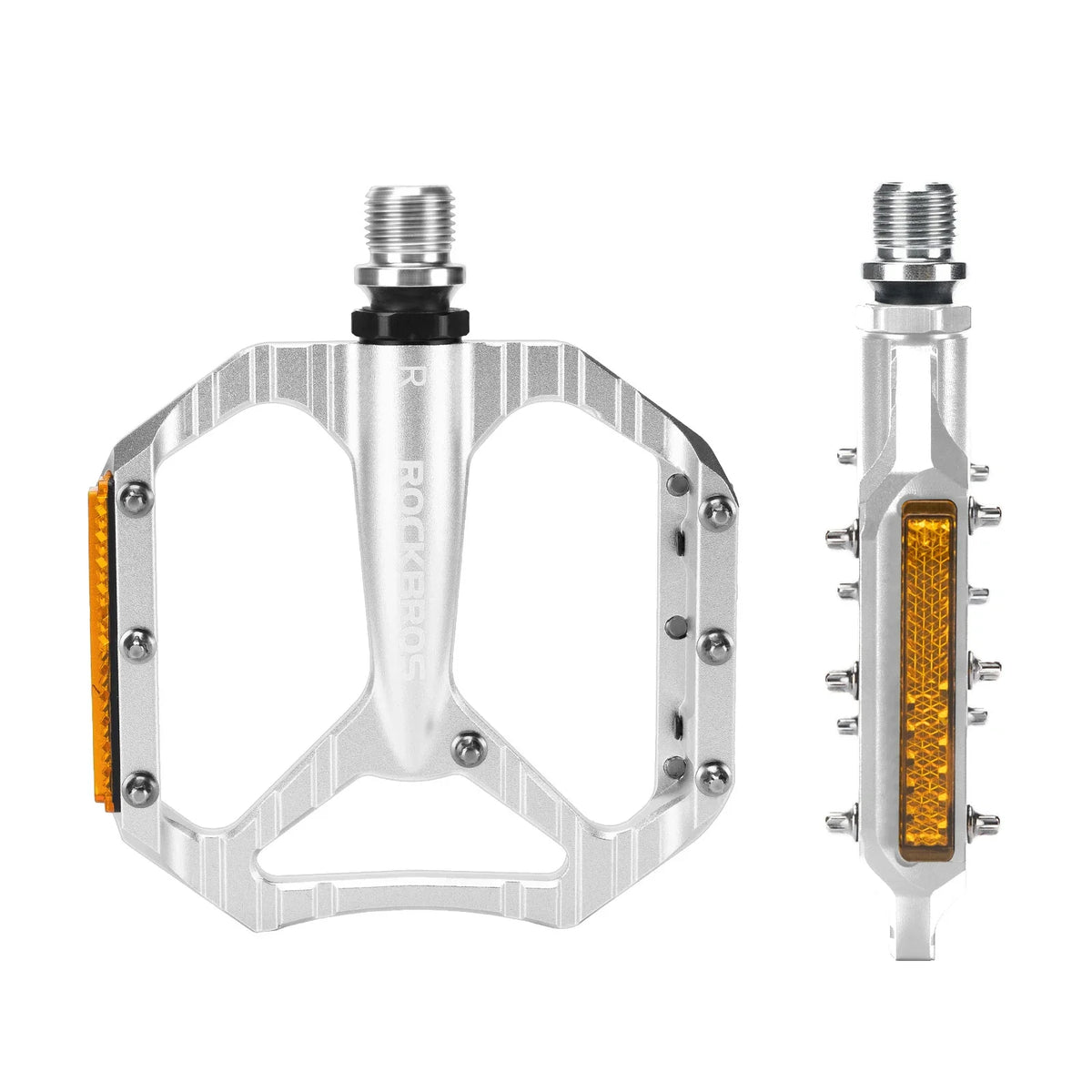 ROCKBROS Fahrradpedale rutschfest– Aluminium Plattformpedale mit Reflektoren, abgedichtetem Kugellager, Anti-Rutsch-Pins, 9/16" Achse