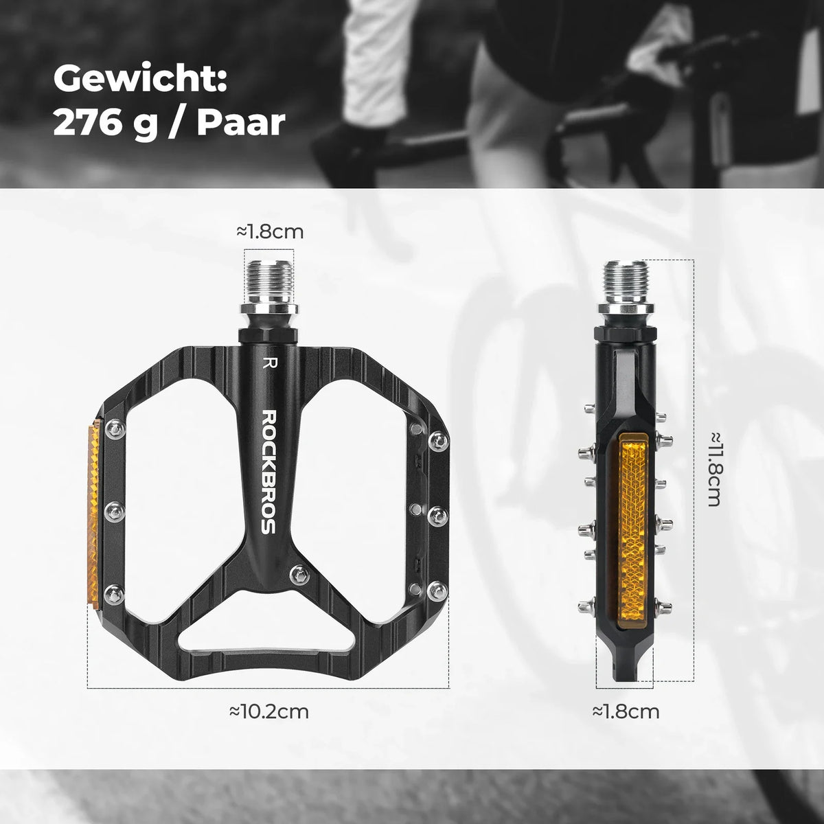 ROCKBROS Fahrradpedale rutschfest– Aluminium Plattformpedale mit Reflektoren, abgedichtetem Kugellager, Anti-Rutsch-Pins, 9/16" Achse