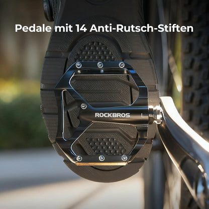 ROCKBROS Fahrradpedale rutschfest– Aluminium Plattformpedale mit Reflektoren, abgedichtetem Kugellager, Anti-Rutsch-Pins, 9/16" Achse