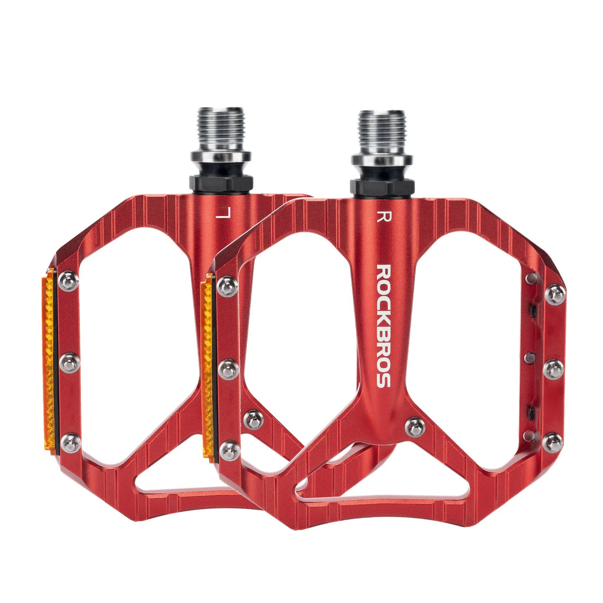 ROCKBROS Fahrradpedale rutschfest– Aluminium Plattformpedale mit Reflektoren, abgedichtetem Kugellager, Anti-Rutsch-Pins, 9/16" Achse