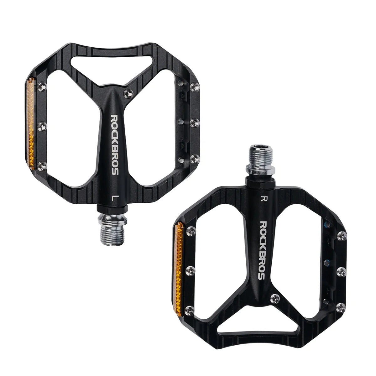 ROCKBROS Fahrradpedale rutschfest– Aluminium Plattformpedale mit Reflektoren, abgedichtetem Kugellager, Anti-Rutsch-Pins, 9/16" Achse