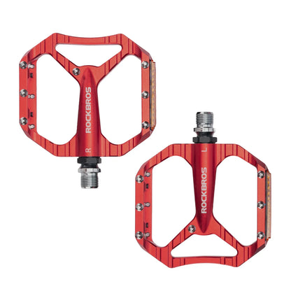 ROCKBROS Fahrradpedale rutschfest– Aluminium Plattformpedale mit Reflektoren, abgedichtetem Kugellager, Anti-Rutsch-Pins, 9/16" Achse