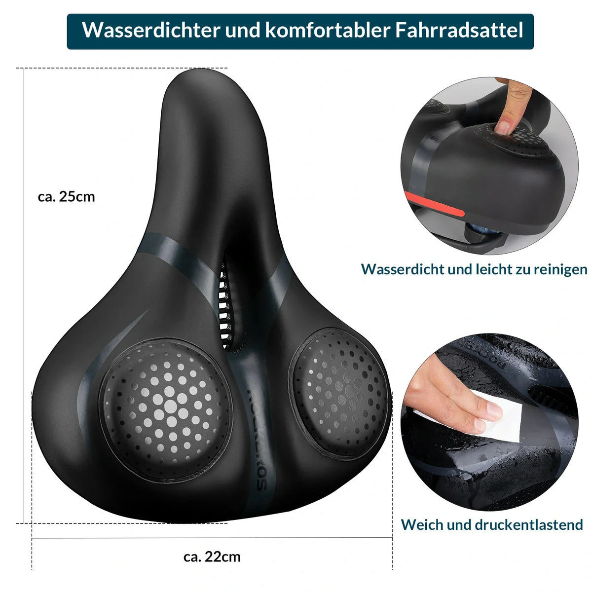 ROCKBROS Fahrradsattel mit Memory-Foam, Bequem & Druckentlastend
