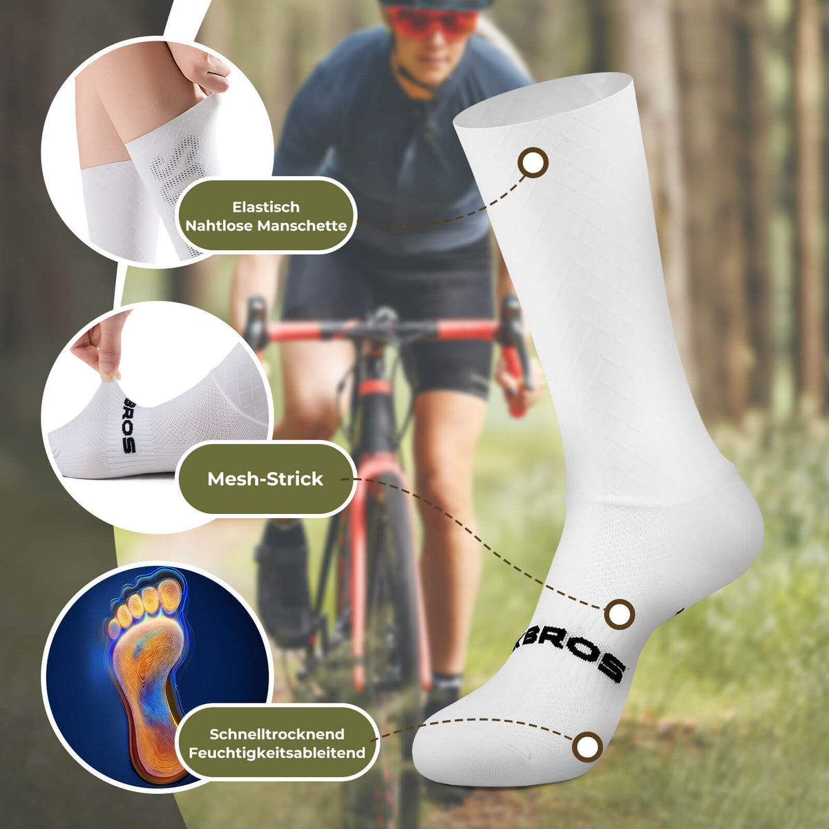 ROCKBROS Fahrradsocken Atmungsaktive Kompressionssocken