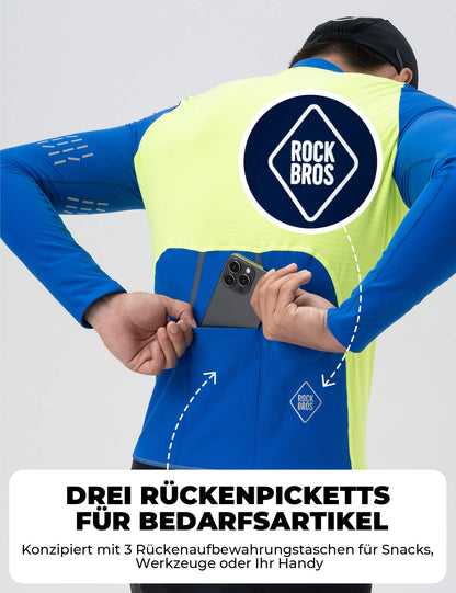 ROCKBROS Fahrradtrikot Langarm Herren Winter Warm Fleece Radtrikot Atmungsaktiv Elastisch Mit 3 Taschen und Reflektierend