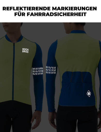 ROCKBROS Fahrradtrikot Langarm Herren Winter Warm Fleece Radtrikot Atmungsaktiv Elastisch Mit 3 Taschen und Reflektierend