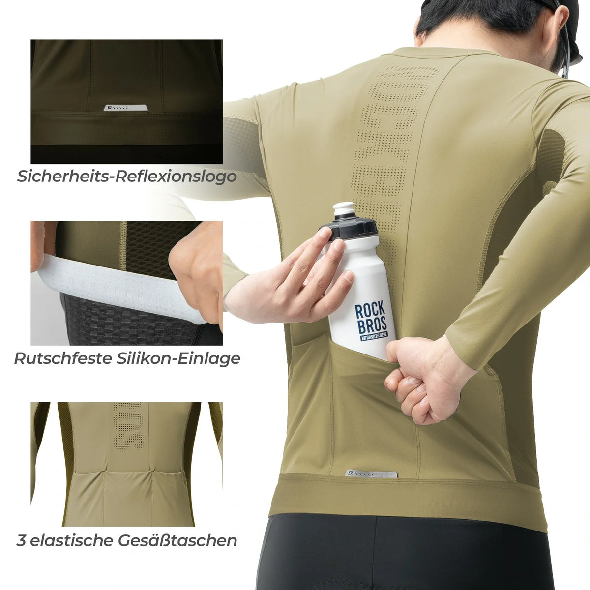 ROCKBROS Fahrradtrikot Radtrikot Langarm Herren, Atmungsaktiv und Schnelltrocknend, Elastisches