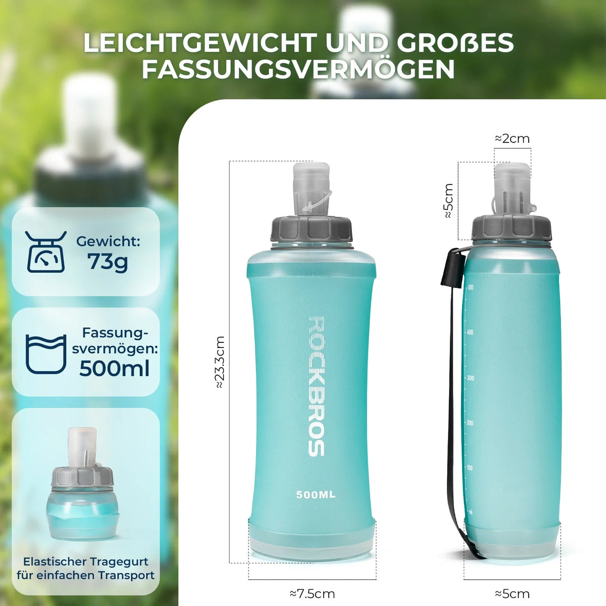 ROCKBROS Faltbare Fahrrad Trinkflasche, Leicht BPA-frei