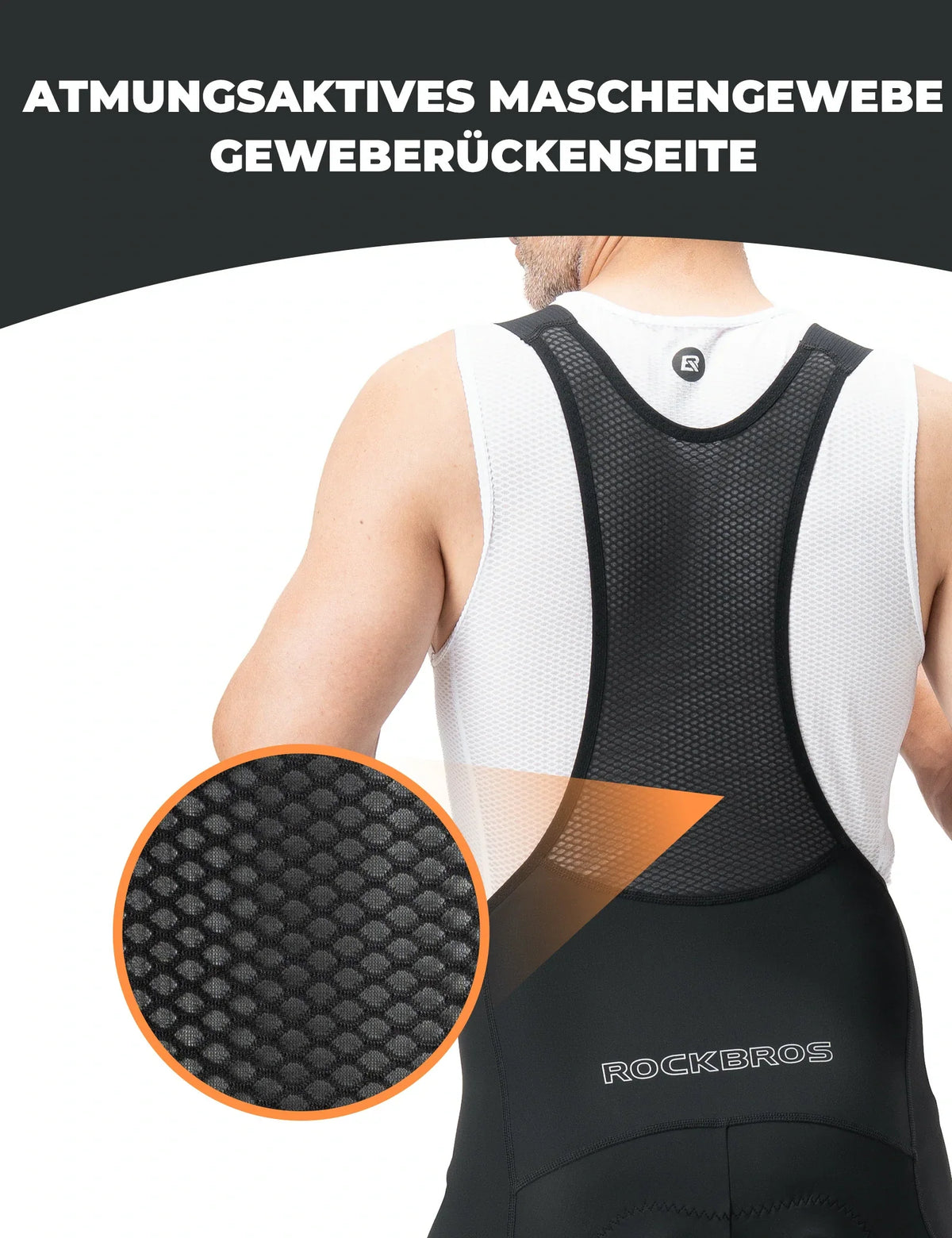 ROCKBROS Herren Fahrradhose mit Träger - Hochdehnbar, Atmungsaktiv mit Reflexstreifen