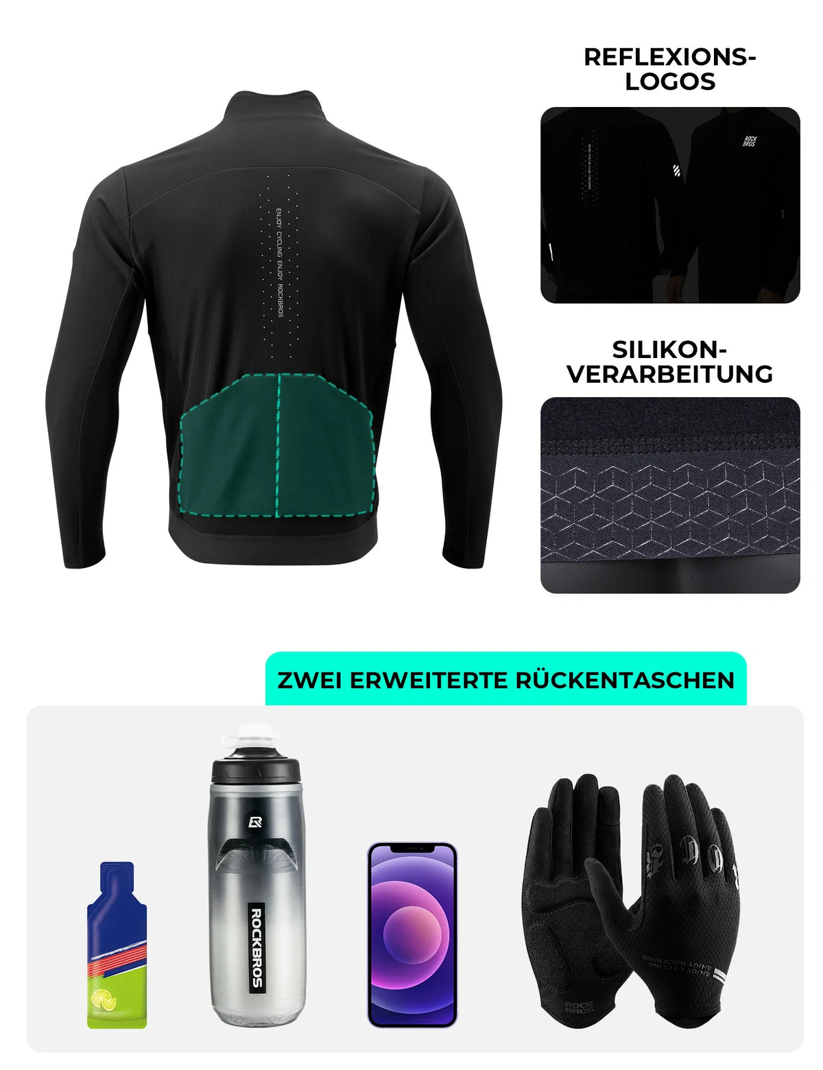 ROCKBROS Herren Fahrradjacke mit 3-Schicht-Technologie - Winddicht, Atmungsaktiv, Reflektierend