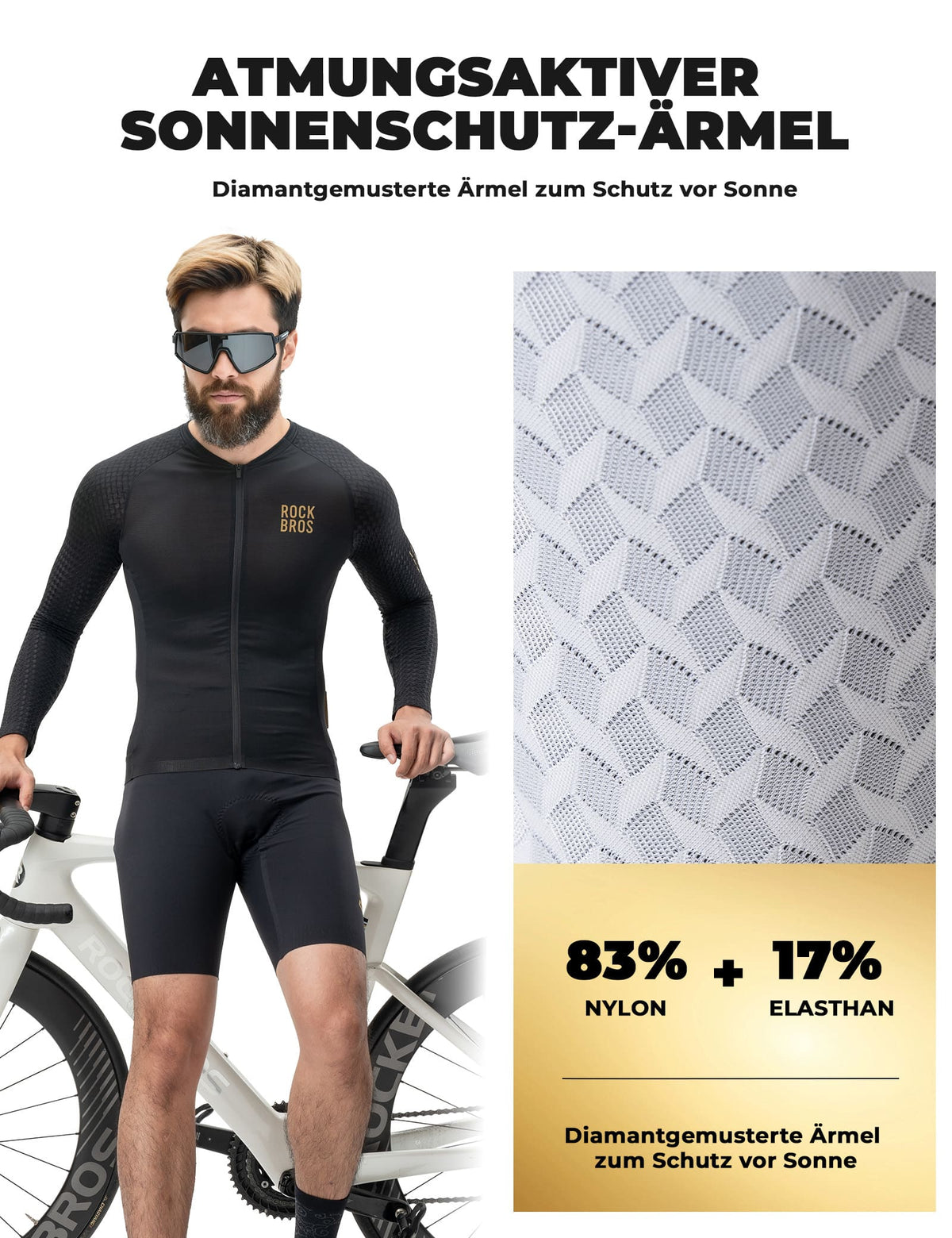 ROCKBROS Herren Langarm-Radtrikot Atmungsaktiv Reflektierend mit 3D-Schnitt
