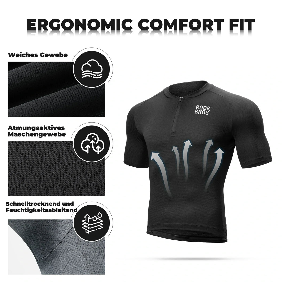 ROCKBROS Herren Radtrikot Kurzarm Fahrradtrikot Rennradtrikot Atmungsaktiv Schnell trocknend
