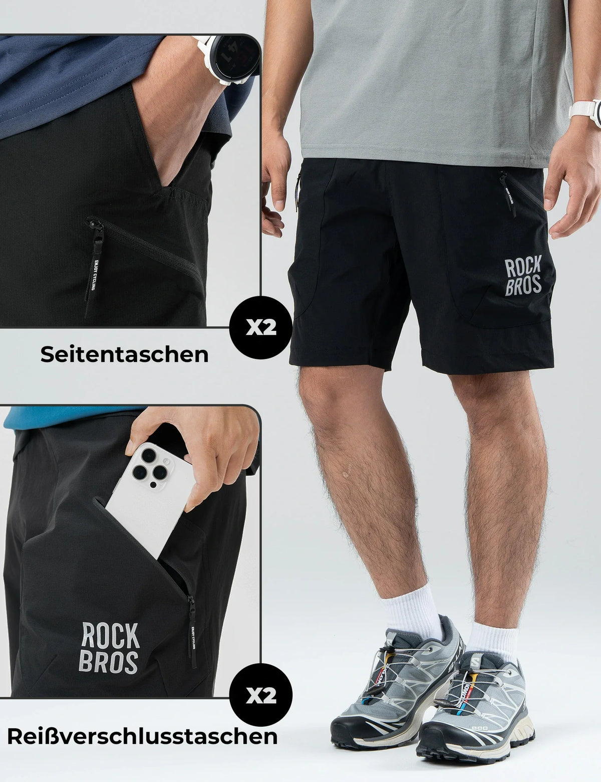 ROCKBROS Herren Sport Shorts Fahrradhose  - Magnetischer Taillengurt, 4-Taschen-Design