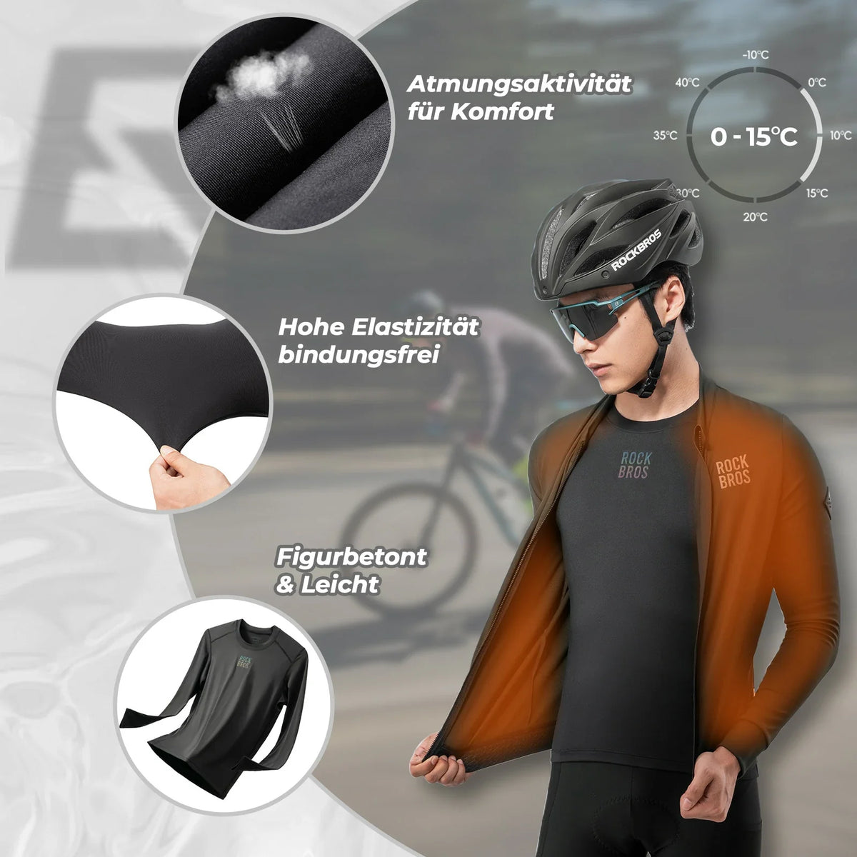 ROCKBROS Langarm Ärmel Radtrikot Herren, Warm Fahrradtrikot Bekleidung Atmungsaktiv