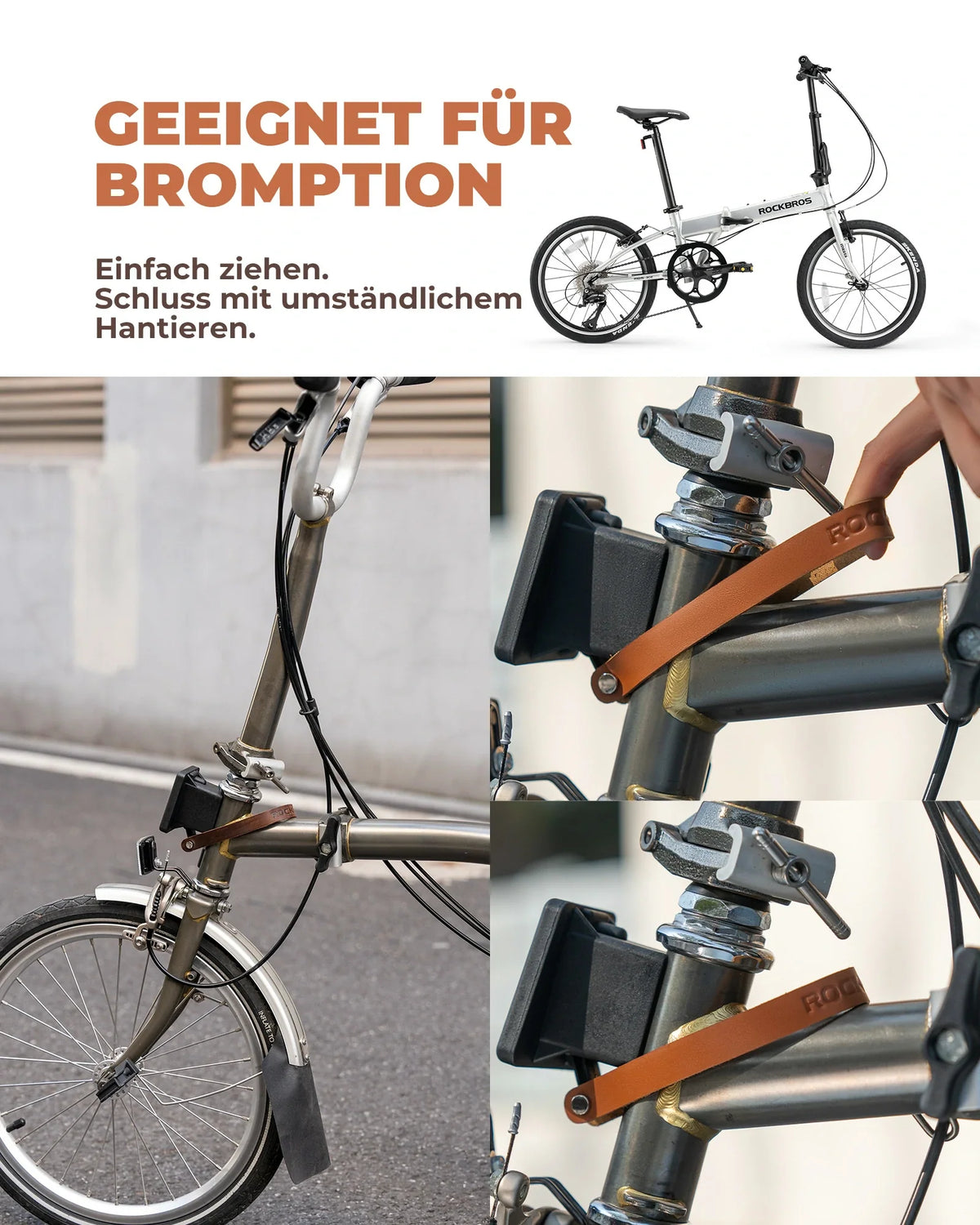 ROCKBROS Leder Schnellverschluss Griff für Brompton Leder Schnallenschloss Klappfahrrad Zubehör