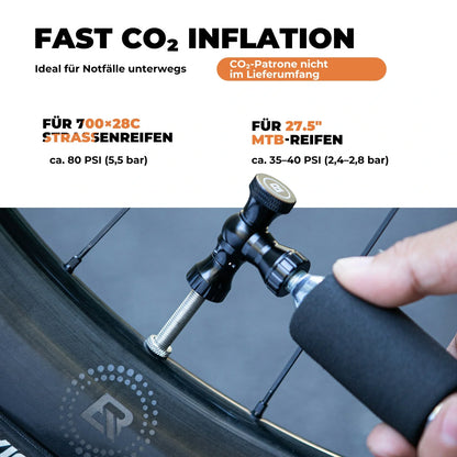 ROCKBROS Mini Fahrradpumpe mit CO₂-Adapter - Tragbar, Presta & Schrader Kompatibel, bis 80 PSI