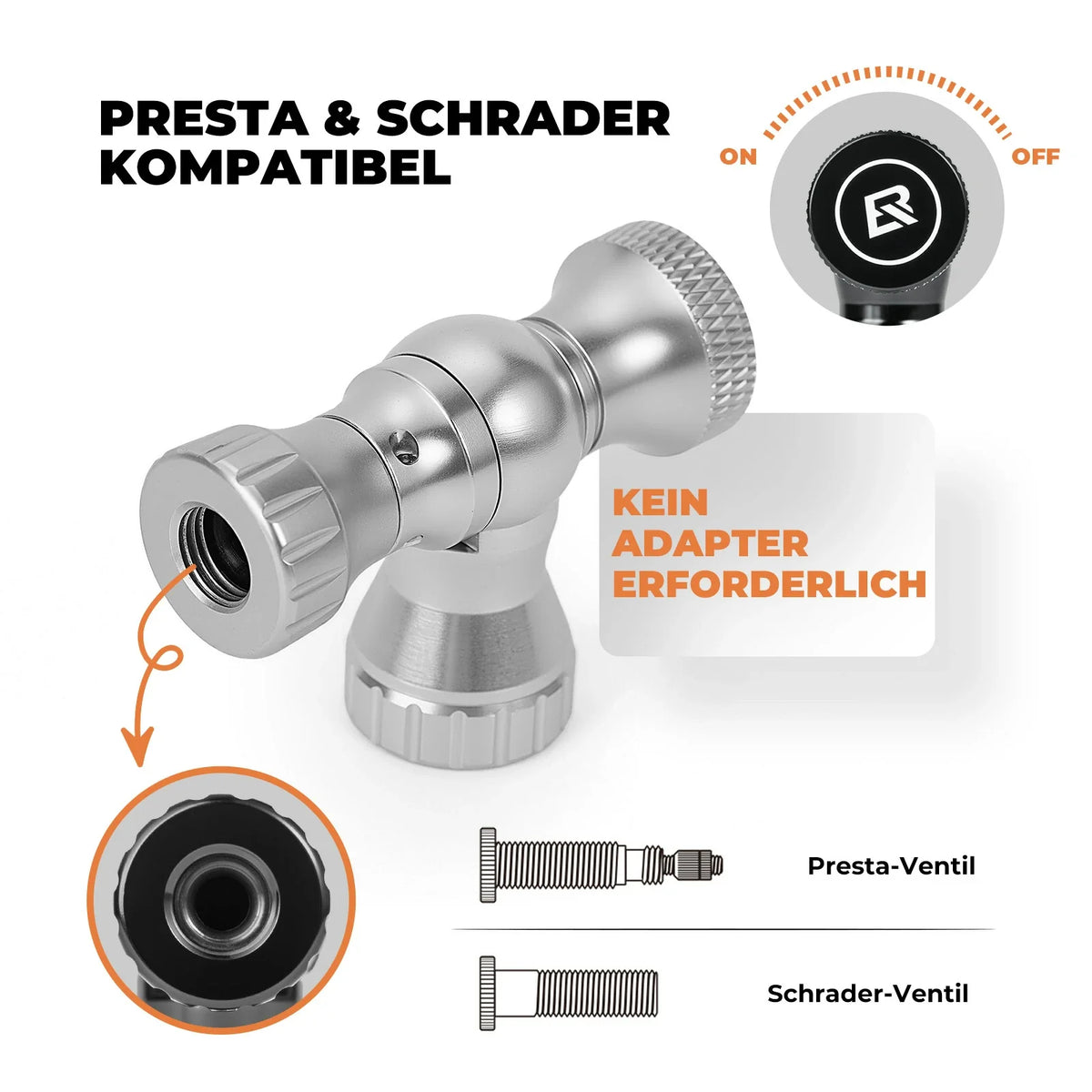 ROCKBROS Mini Fahrradpumpe mit CO₂-Adapter - Tragbar, Presta & Schrader Kompatibel, bis 80 PSI