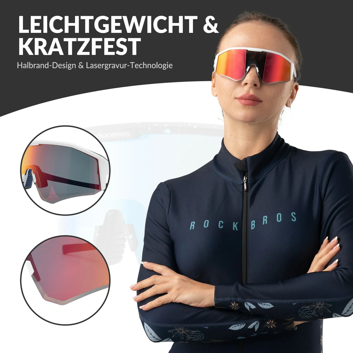 ROCKBROS Polarisierte Fahrradbrille mit Verstellbaren Bügeln