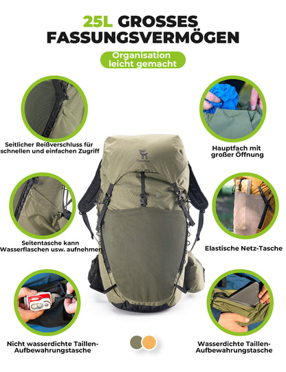25L Wanderrucksack atmungsaktiv - mit abnehmbarer Tasche & Seitenzugang Qunature
