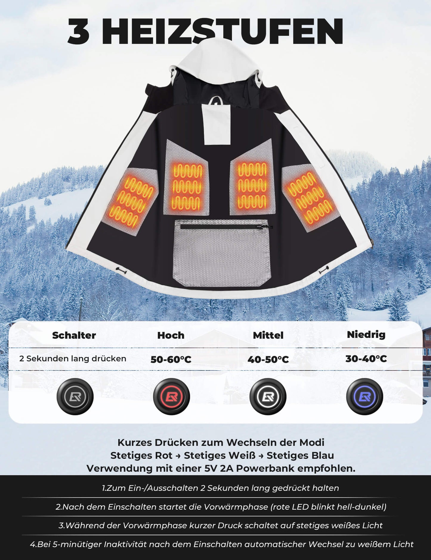 Beheizbare Fahrradjacke mit Typ-C-Anschluss ROCKBROS