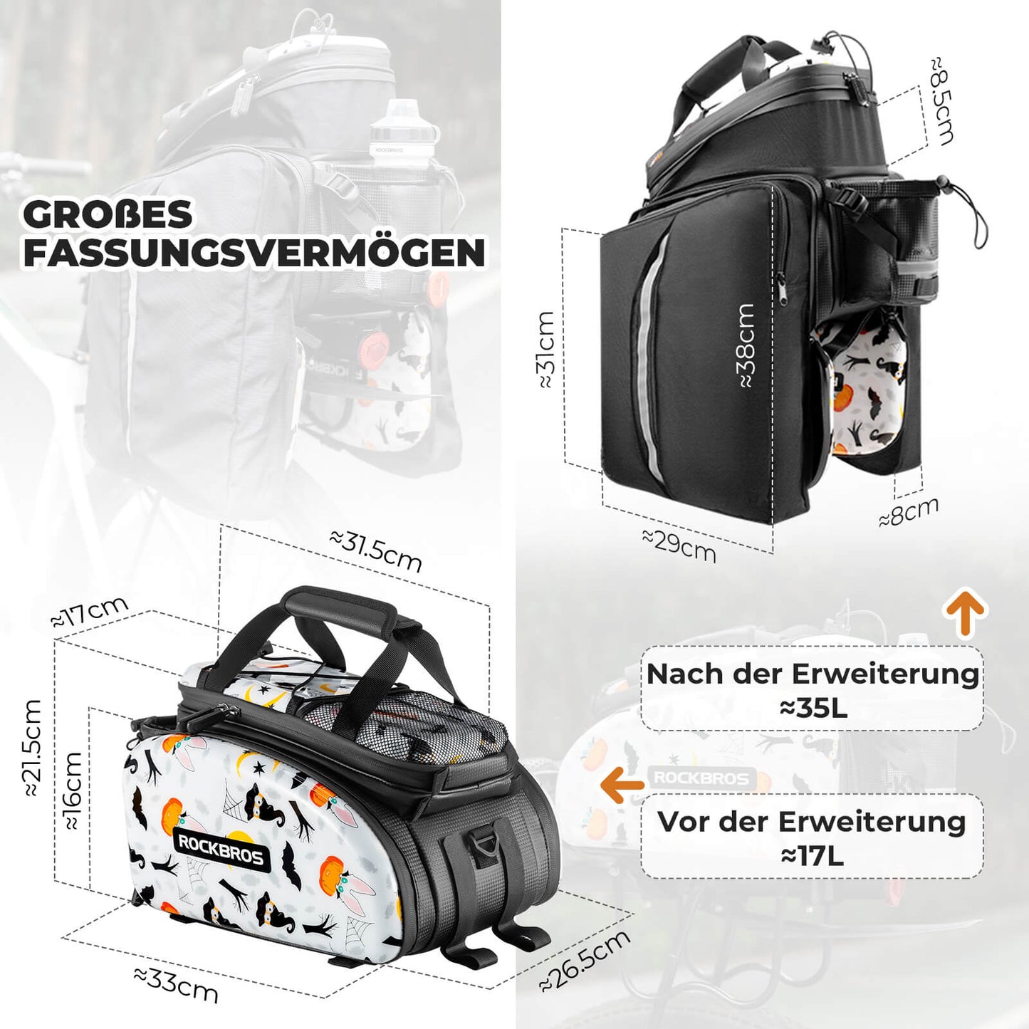 Fahrrad Gepäckträgertasche 17-35L mit Regenhülle ROCKBROS