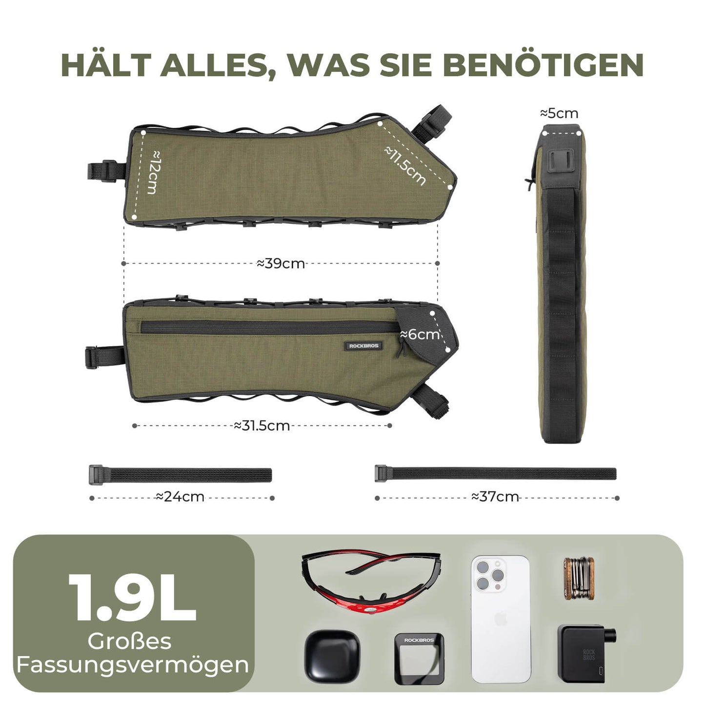 Fahrrad Rahmentasche Dreiecktasche 1.9L Ultradünn & Schnellzugriff ROCKBROS