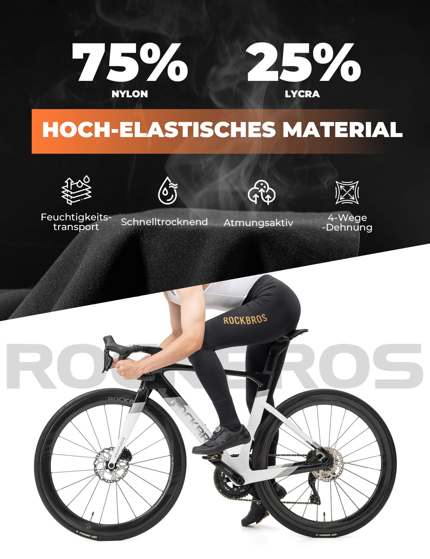 Fahrradhose Lange Radlerhose Gepolstert Atmungsaktiv Herren ROCKBROS