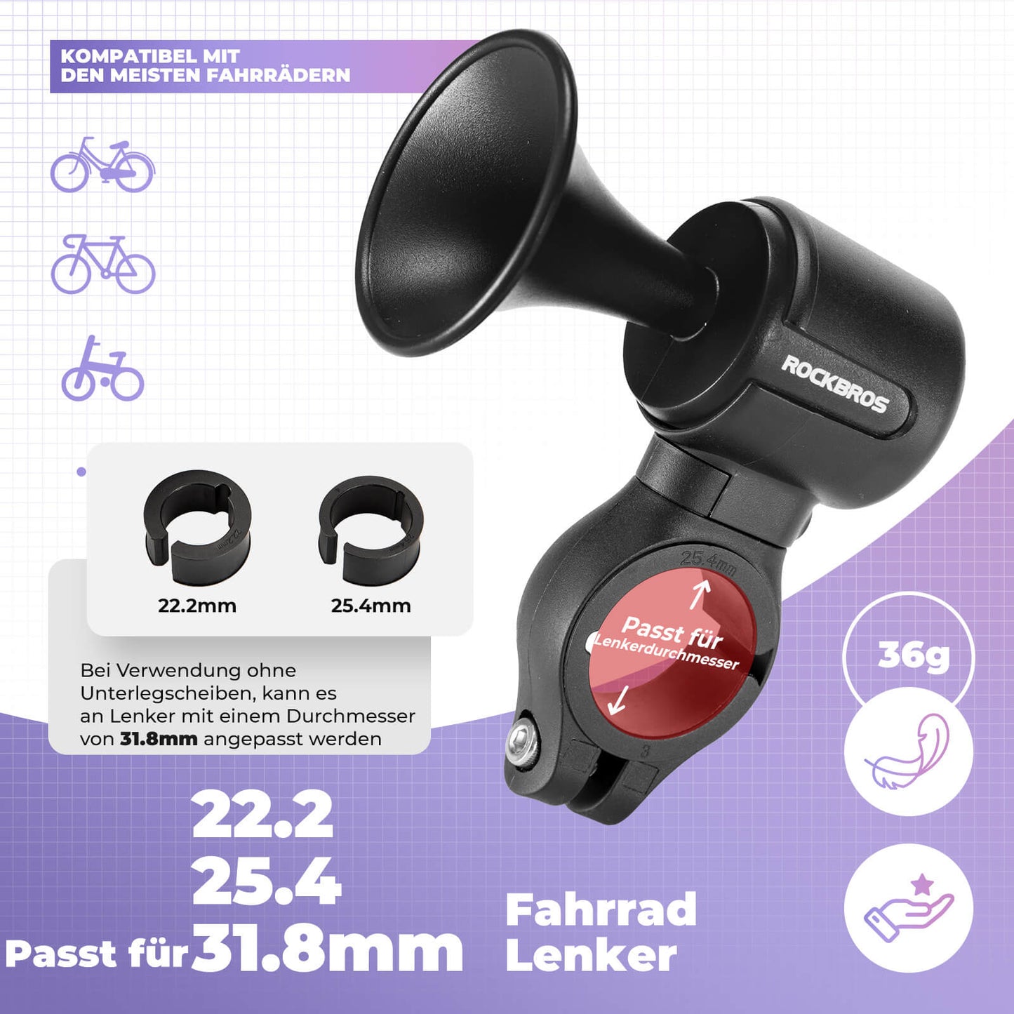 Fahrradklingel Elektrisch 120dB für 22,2/25,4/31.8 mm Lenker ROCKBROS