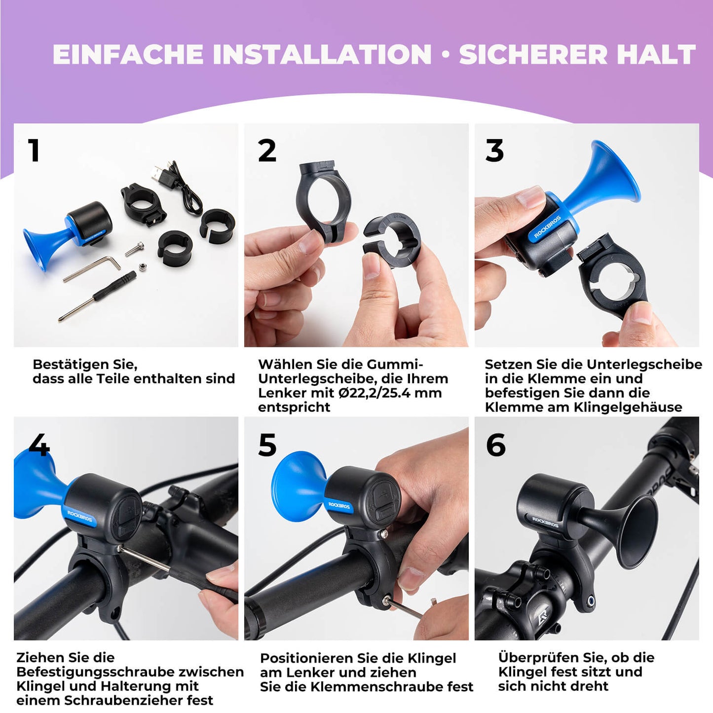 Fahrradklingel Elektrisch 120dB für 22,2/25,4/31.8 mm Lenker ROCKBROS
