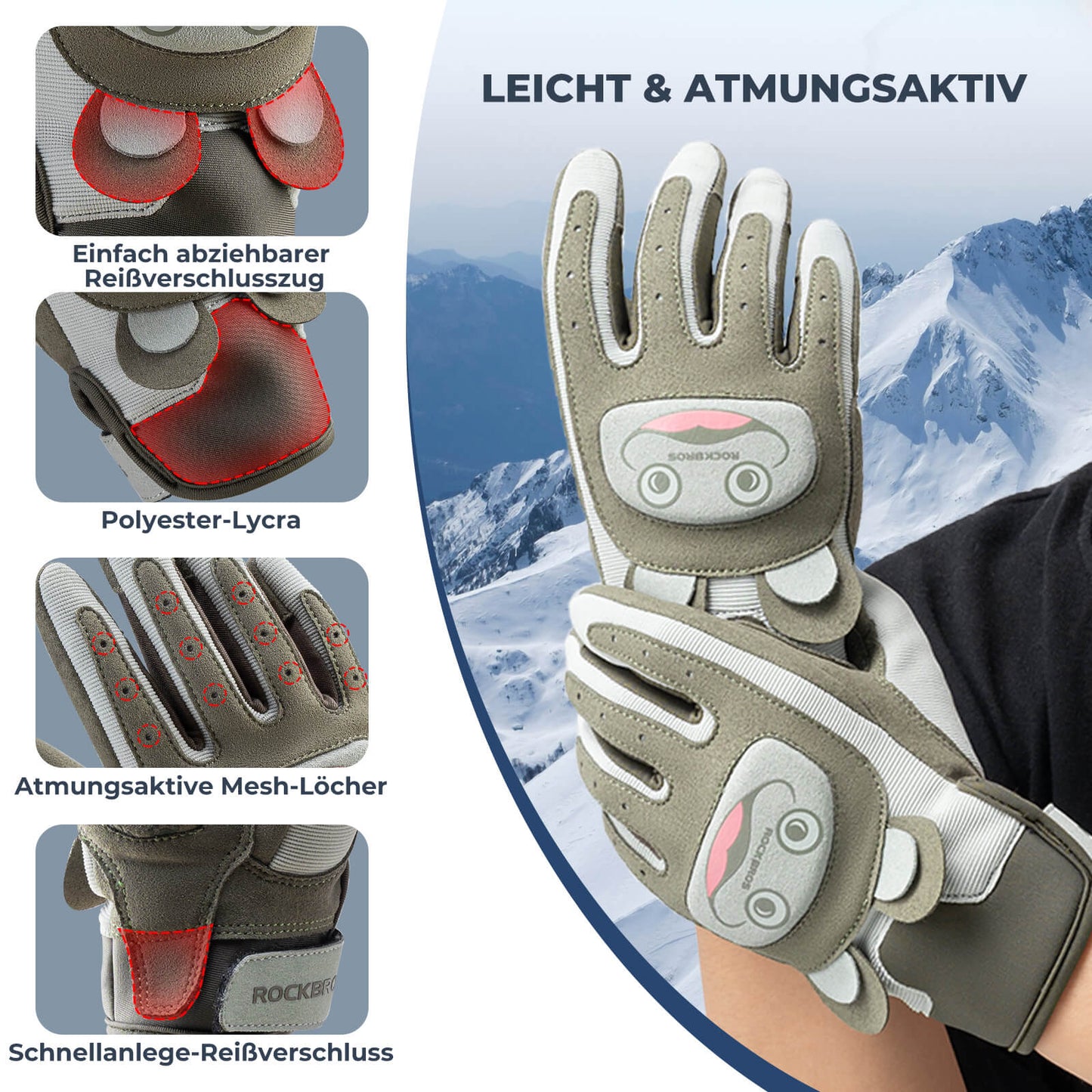 Kinder Fahrradhandschuhe Atmungsaktiv & Rutschfest Mit SBR-Schutz ROCKBROS