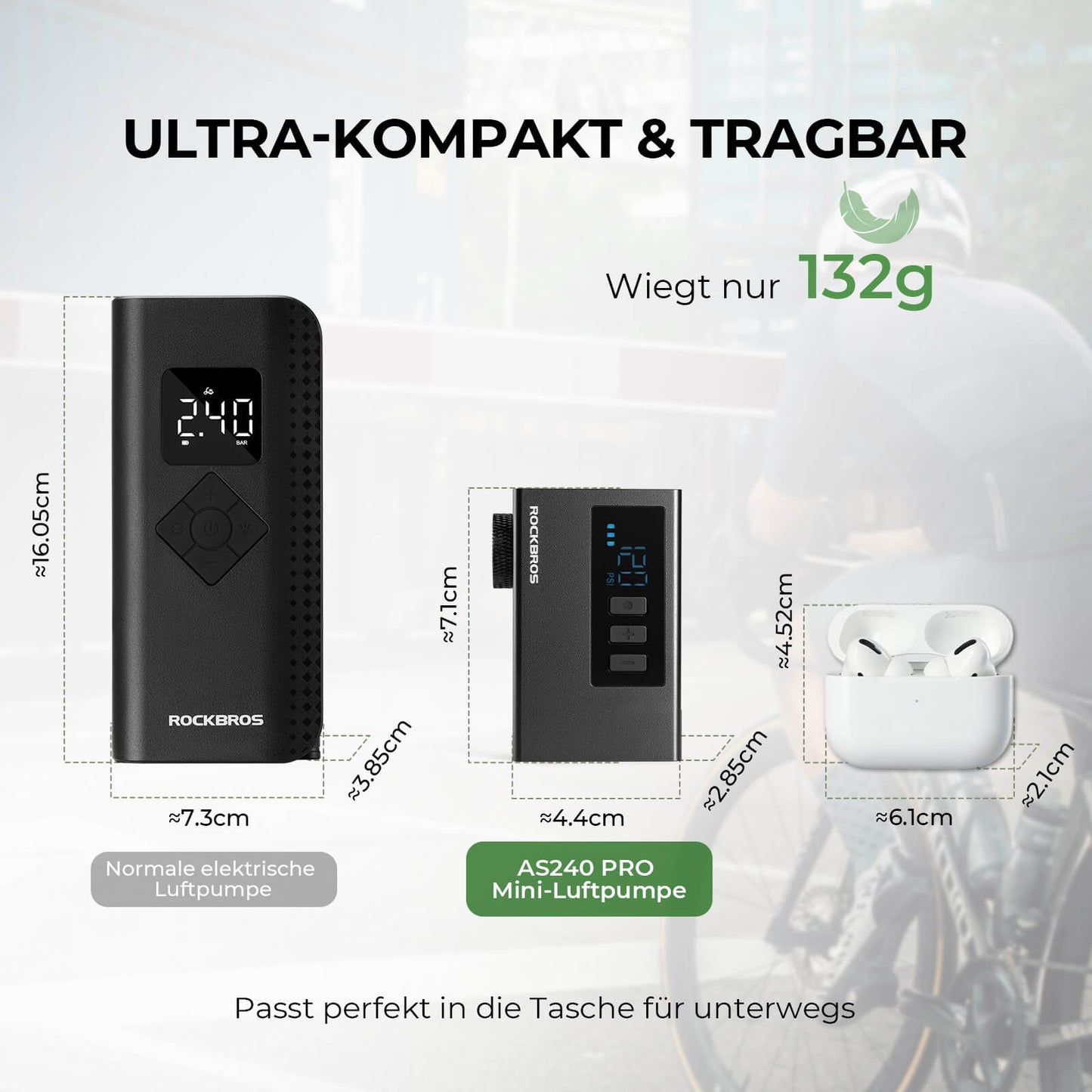 MINI Elektrische Fahrradpumpe Tragbar AS240 Pro ROCKBROS