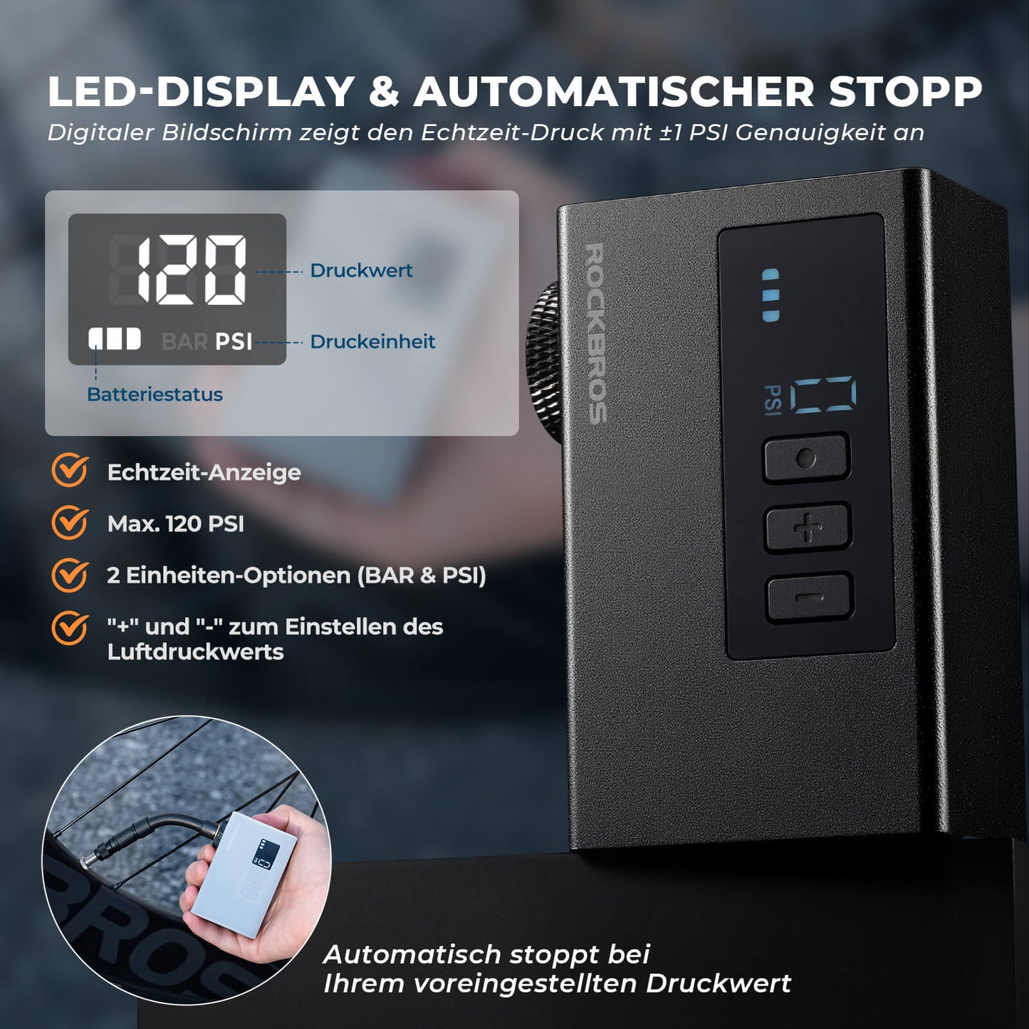 MINI Elektrische Fahrradpumpe Tragbar AS240 Pro ROCKBROS