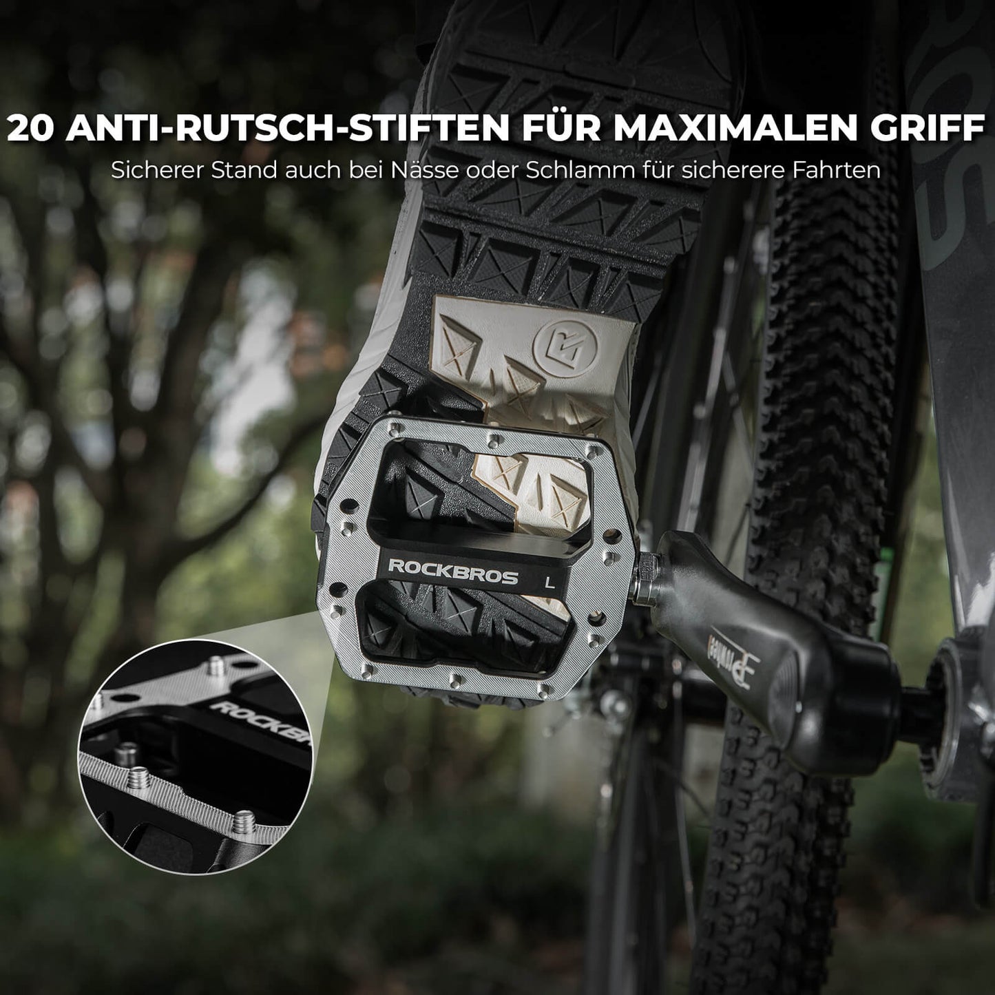 Pedale mit Anti-Rutsch-Stiften - Breite Plattform & Chrom-Molybdän-Achse ROCKBROS